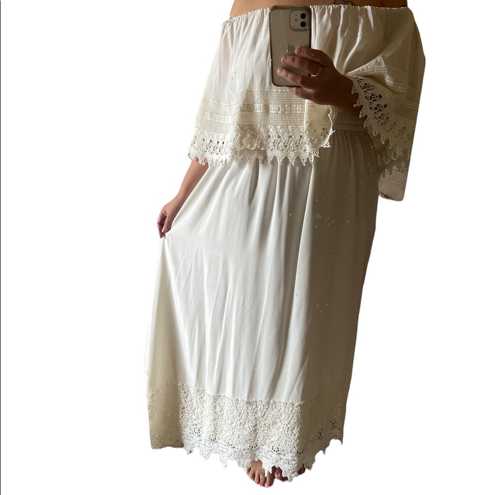 Rachel Zoe  off-white lace detail long maxi dress